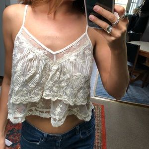 NWT Boho hippy lace off white crop top
